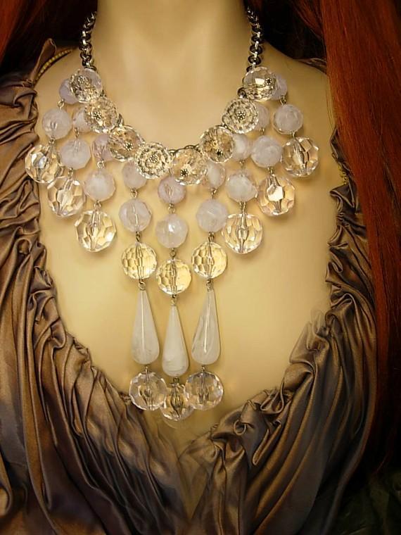 Dramatic Runway Icicle chandelier necklace with HUGE faceted beads