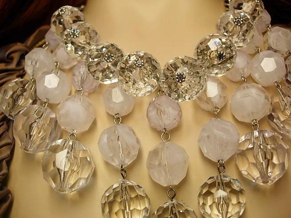 Dramatic Runway Icicle chandelier necklace with HUGE faceted beads