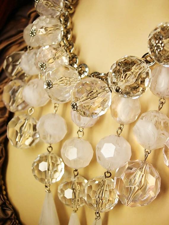 Dramatic Runway Icicle chandelier necklace with HUGE faceted beads