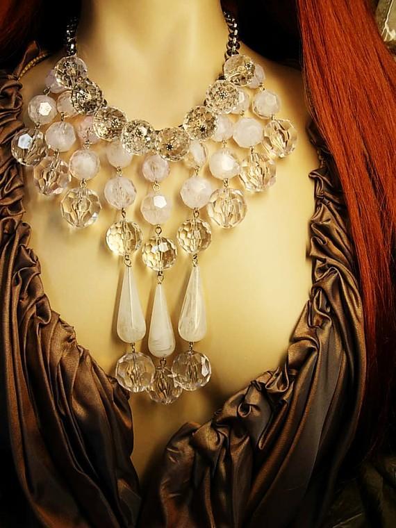Dramatic Runway Icicle chandelier necklace with HUGE faceted beads