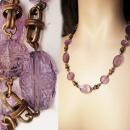 Vintage Amethyst necklace Bohemian glass necklace beautiful etchings on czech beads
