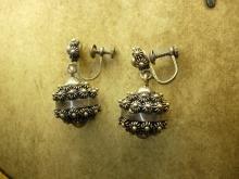Medieval Antique sterling Etruscan drop earrings Screw backs