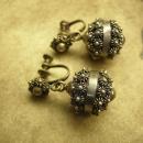 Medieval Antique sterling Etruscan drop earrings Screw backs