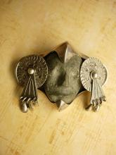VIntage SIgned Death mask mechanical Mask head sterling Taxco brooch pre 1948