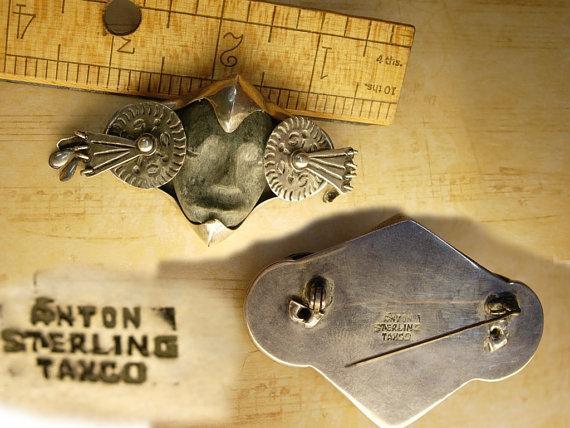 VIntage SIgned Death mask mechanical Mask head sterling Taxco brooch pre 1948