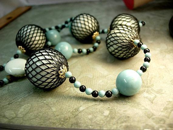 Japan signed necklace Vintage bizarre necklace Black net