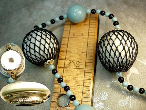 Japan signed necklace Vintage bizarre necklace Black net