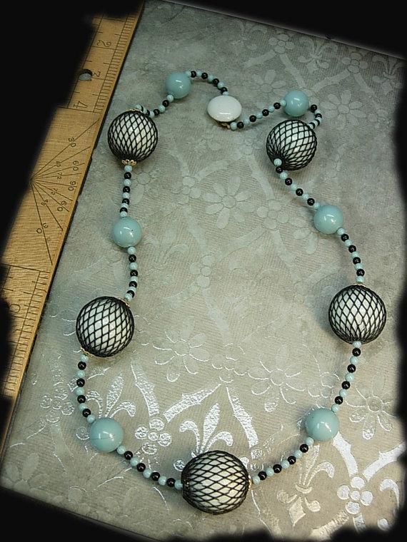 Japan signed necklace Vintage bizarre necklace Black net