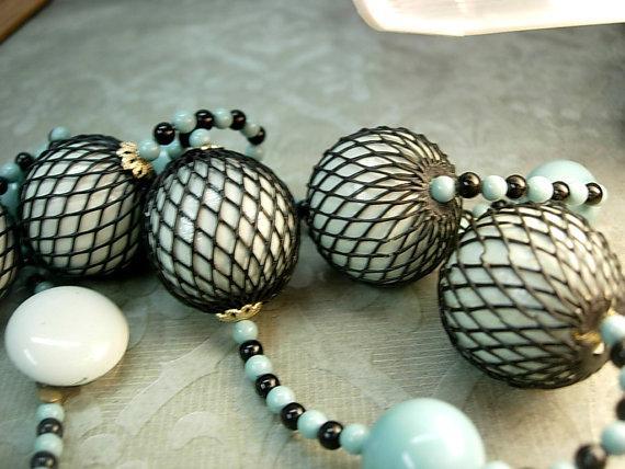 Japan signed necklace Vintage bizarre necklace Black net