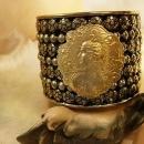 Medieval Goddess Bracelet heavily beaded with serpent headed nude woman center