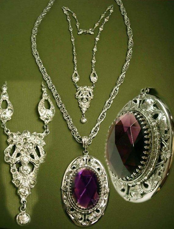 Deco Paste necklace and HUGE Amethyst GLass Necklace Fabulous set