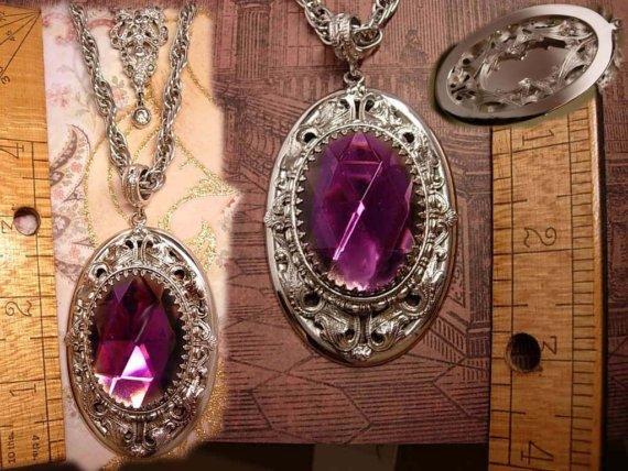 Deco Paste necklace and HUGE Amethyst GLass Necklace Fabulous set