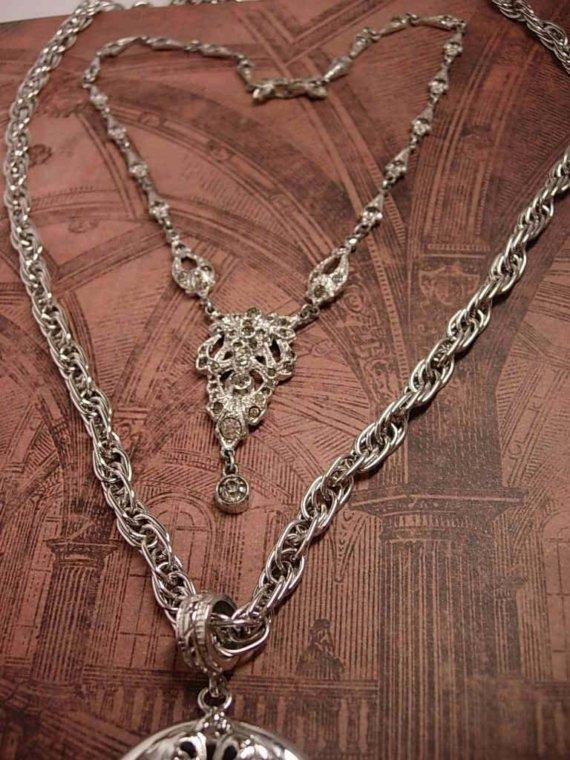 Deco Paste necklace and HUGE Amethyst GLass Necklace Fabulous set