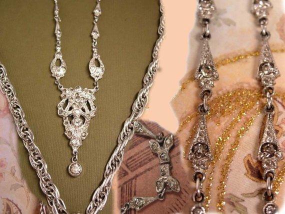 Deco Paste necklace and HUGE Amethyst GLass Necklace Fabulous set