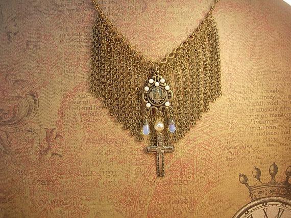 Vintage 1920's necklace Loaded with Fringe and religious medal and crucifix