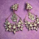 HUGE Masquerade earrings Big moonstones and Aurora borealis glass stones Vintage earrings Clip on
