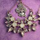 HUGE Masquerade earrings Big moonstones and Aurora borealis glass stones Vintage earrings Clip on