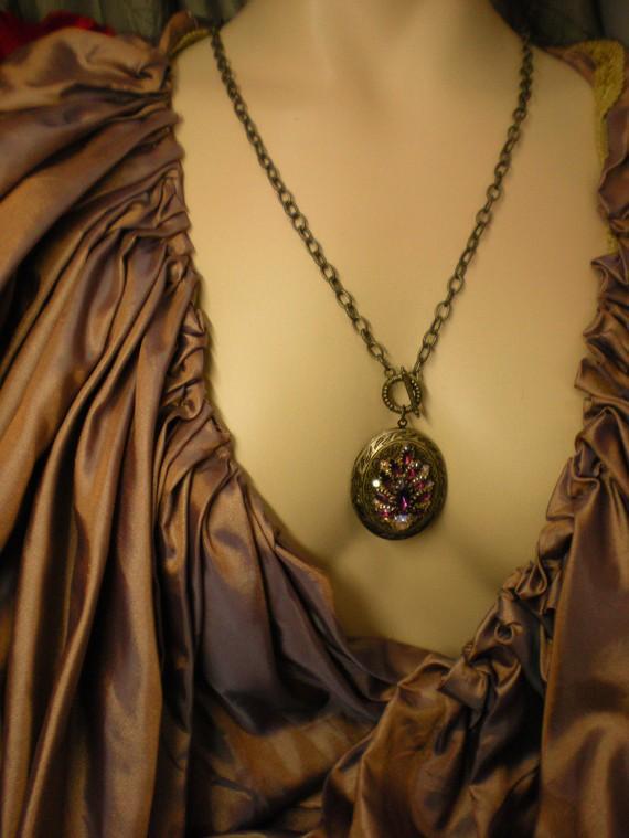 Gypsy Voo Doo Snake Charmer Jeweled locket on watchchain necklace