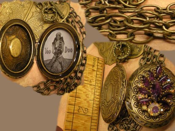 Gypsy Voo Doo Snake Charmer Jeweled locket on watchchain necklace