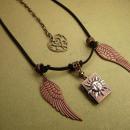 Spiritual sun Locket with angel wings necklace Mixed copper and silver and brass heart fob