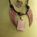 Spiritual sun Locket with angel wings necklace Mixed copper and silver and brass heart fob