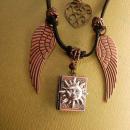 Spiritual sun Locket with angel wings necklace Mixed copper and silver and brass heart fob
