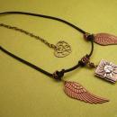 Spiritual sun Locket with angel wings necklace Mixed copper and silver and brass heart fob