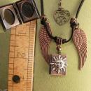Spiritual sun Locket with angel wings necklace Mixed copper and silver and brass heart fob