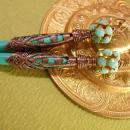 Egyptian Turquoise Chandelier earrings Ornate metalwork rhinestone shoulder dusters
