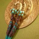 Egyptian Turquoise Chandelier earrings Ornate metalwork rhinestone shoulder dusters