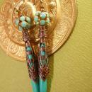 Egyptian Turquoise Chandelier earrings Ornate metalwork rhinestone shoulder dusters