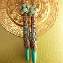 Egyptian Turquoise Chandelier earrings Ornate metalwork rhinestone shoulder dusters