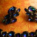 Vintage Watermelon rhinestone demi parure statement bracelet and earrings Peacock colors