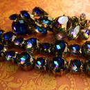 Vintage Watermelon rhinestone demi parure statement bracelet and earrings Peacock colors