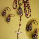 Gothic Rosary necklace & earrings Marcasite balls and rhinestone rondelles