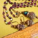 Gothic Rosary necklace & earrings Marcasite balls and rhinestone rondelles