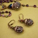 Gothic Rosary necklace & earrings Marcasite balls and rhinestone rondelles