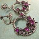 Vintage Signed PURPLE rhinestones Gypsy earrings Chandelier Drops west Germany