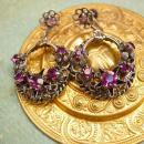 Vintage Signed PURPLE rhinestones Gypsy earrings Chandelier Drops west Germany