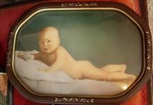 Antique convex glass Victorian baby portrait framed and hand colored