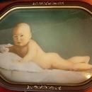 Antique convex glass Victorian baby portrait framed and hand colored