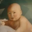 Antique convex glass Victorian baby portrait framed and hand colored