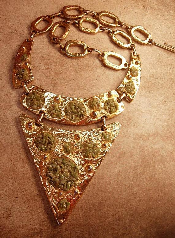 LARGE Vintage MOdernist Jade Artist Necklace dramatic geometric bib