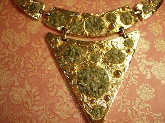 LARGE Vintage MOdernist Jade Artist Necklace dramatic geometric bib