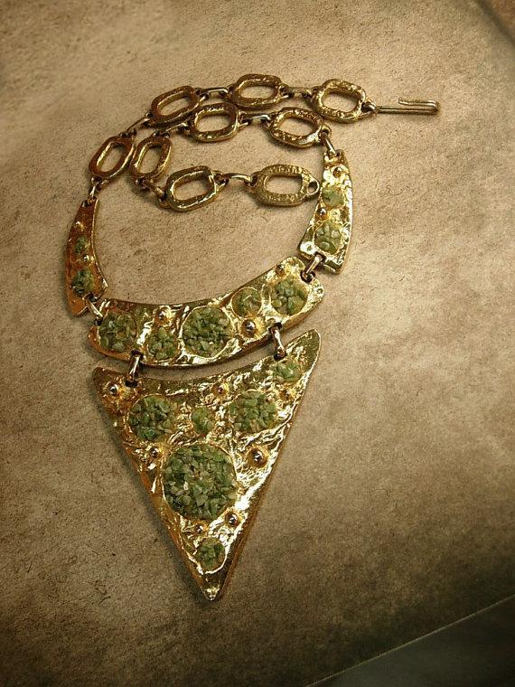 LARGE Vintage MOdernist Jade Artist Necklace dramatic geometric bib