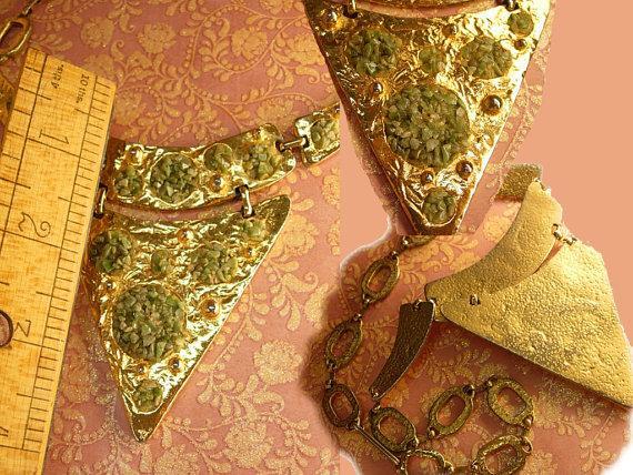 LARGE Vintage MOdernist Jade Artist Necklace dramatic geometric bib