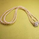 Vintage 2 strand Pearl necklace Rhinestones clasp Japan never worn ivory graduated Wedding