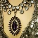 HUGE Edwardian collar necklace dramatic Gothic PURPLE rhinestone drop with festoon paste stones