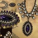 HUGE Edwardian collar necklace dramatic Gothic PURPLE rhinestone drop with festoon paste stones