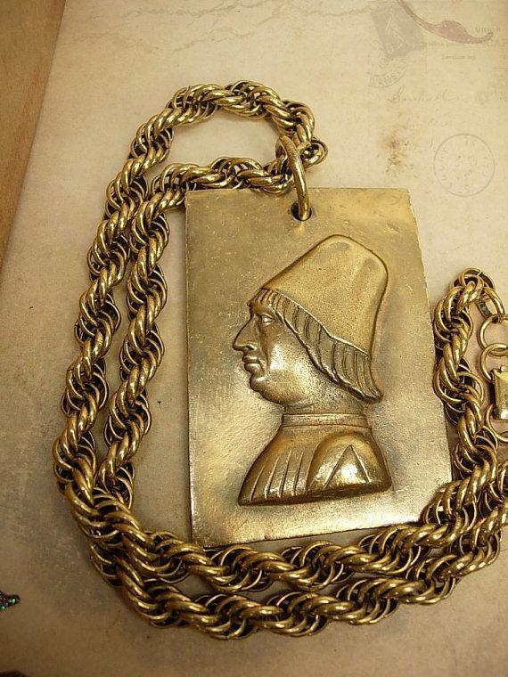 Huge Renaissance Man Necklace signed with thick baroque chain